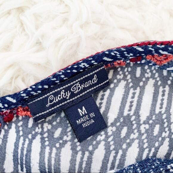 LUCKY BRAND Blue Gray Red V-neck Embroidered Top Medium - Picture 8 of 9